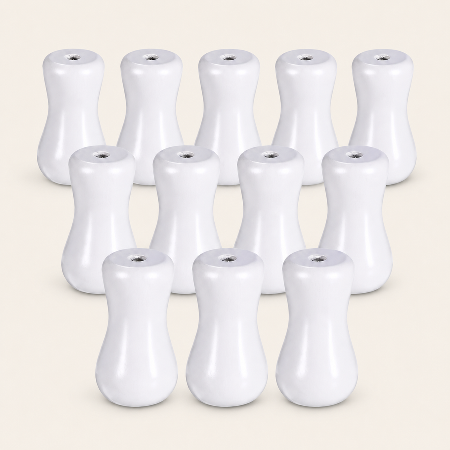 White vase-shaped wooden Roman blind acorn cord pulls